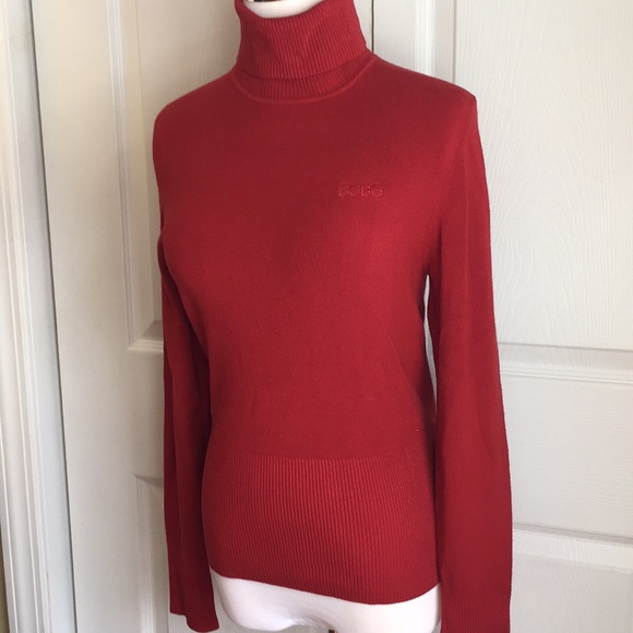 BCBGMaxAzria Red knit fitted turtleneck sweater - Picture 3 of 4